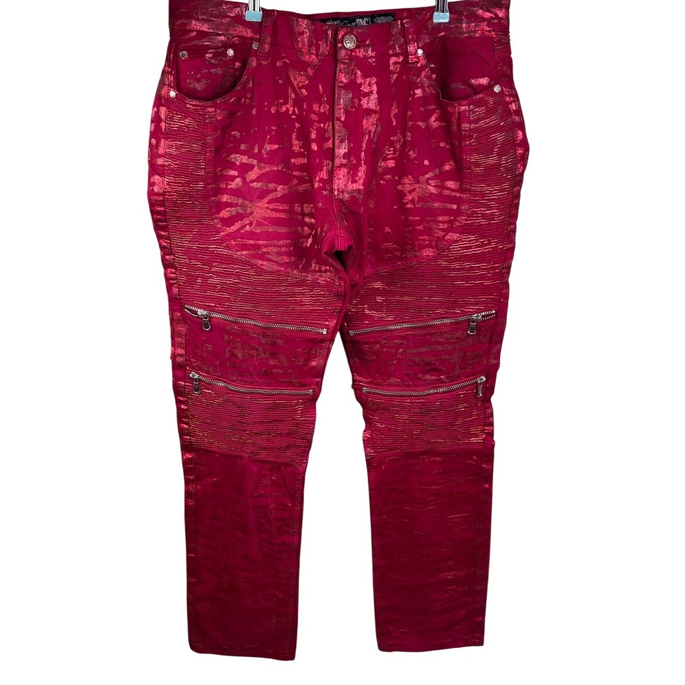 Heritage America 76 Denim Distillery Pink Metallic‎ Moto Biker Jeans 40x34 Men's